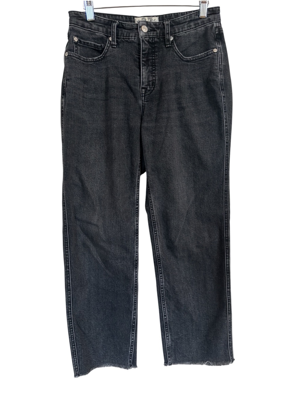 Free People We The Free CRVY Jeans Size 27 Washed Black Straight Crop Raw Hem